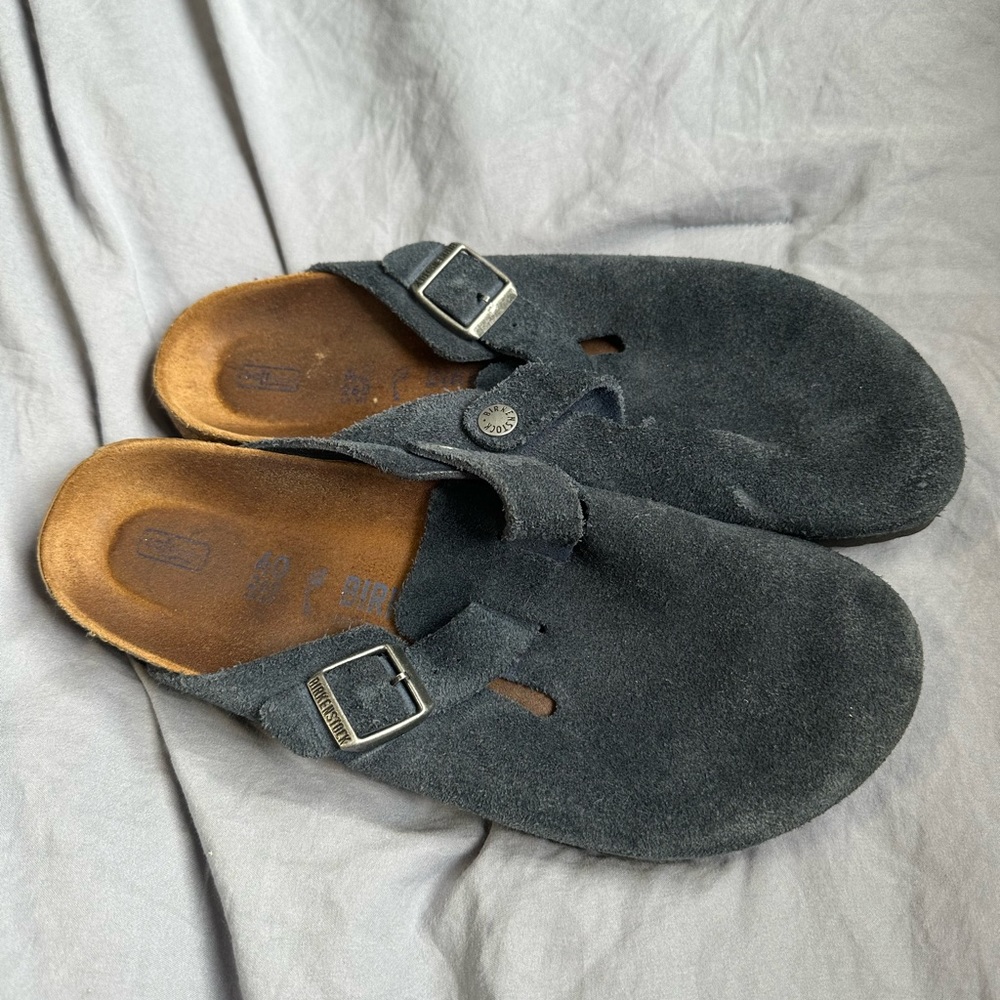 Navy Blue Suede Birkenstock Clogs